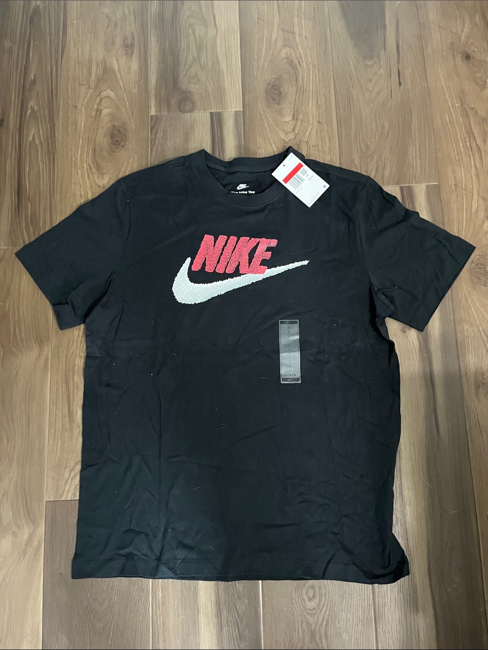 Nike Black Short Sleeve Tee with Red NIKE Logo and White Swoosh